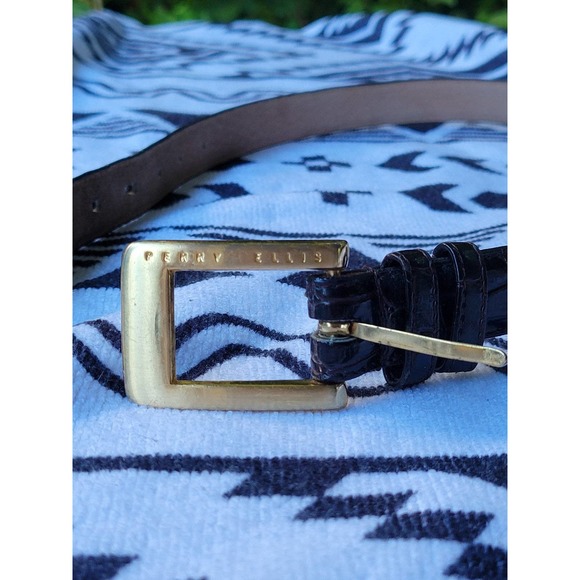 Perry Ellis Authentic Crocodile Italia Leather Belt Size Small. Burgundy Brown. - Picture 2 of 8